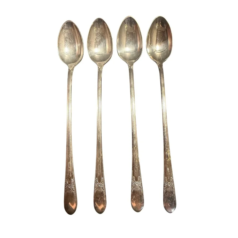 Oneida Community Beloved Silverplate Iced Tea Spoons Set of 4 Vintage 7.5‎ inch